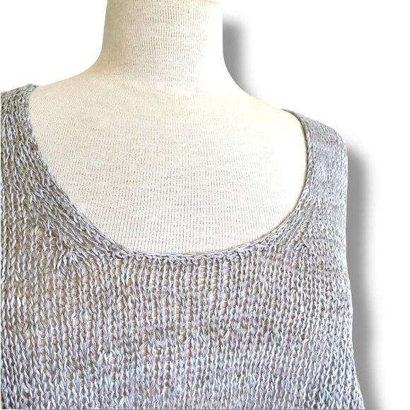 Eileen Fisher Womens Sweater Sz Medium Large Gray Linen Open Knit Minimalist - Picture 4 of 6